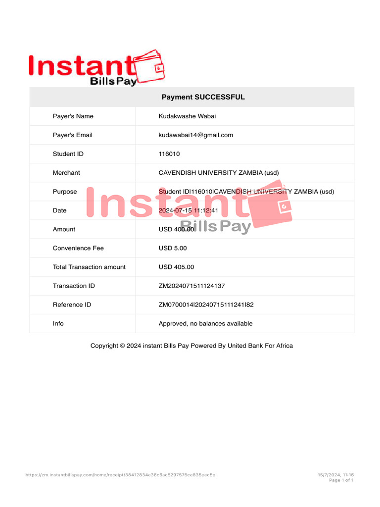 Instant Bills Pay Payment Receipt | PDF