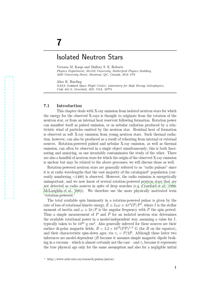 X-ray Emission from Isolated Neutron Stars | PDF | Emission Spectrum ...
