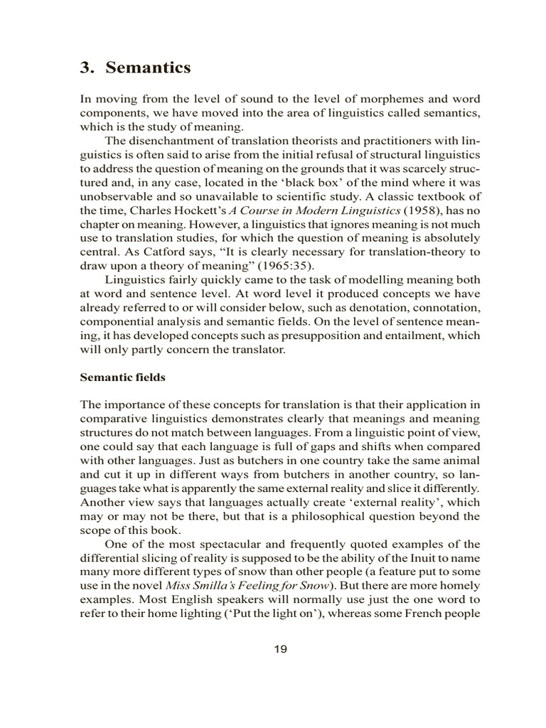 Translation and Language Linguistic Theories Expla... - (3. Semantics ...