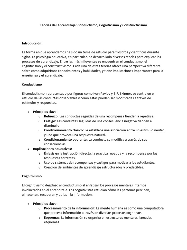 Teorías Del Aprendizaje | PDF | Constructivismo (filosofía de la ...