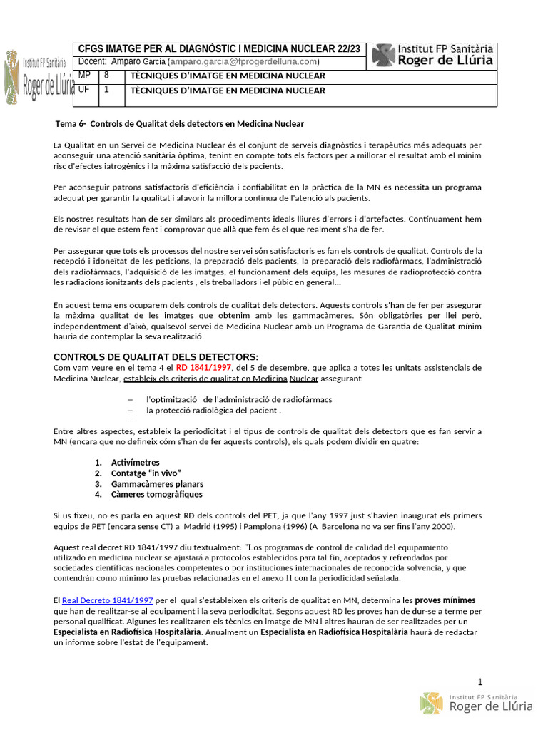 Tema 6 Controls Qualitat Detectors | PDF