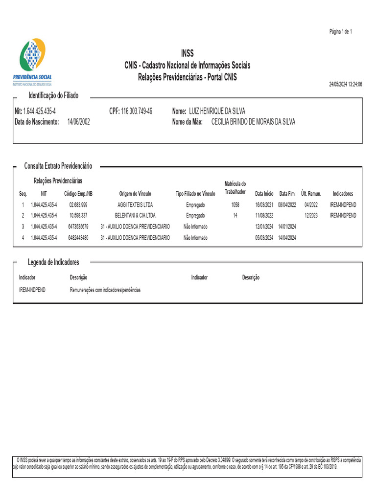 Inss CNIS - Cadastro Nacional de Informações Sociais Relações ...