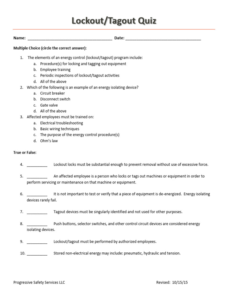 Lockout Tagout Quiz GJ Webinar 11-7-17 | PDF