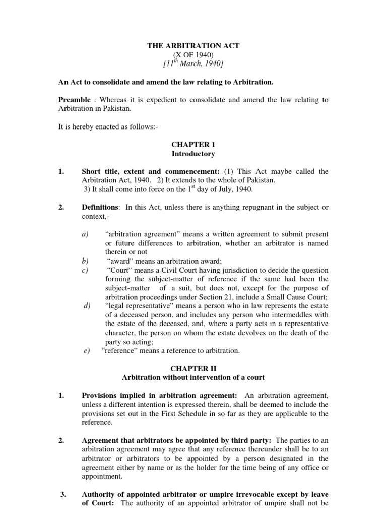 Arbitration Act, 1940 | PDF | Arbitration | Arbitral Tribunal