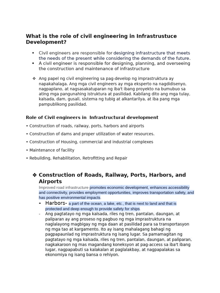 What Is The Role of Civil Engineering in Infrastrustuce Development | PDF