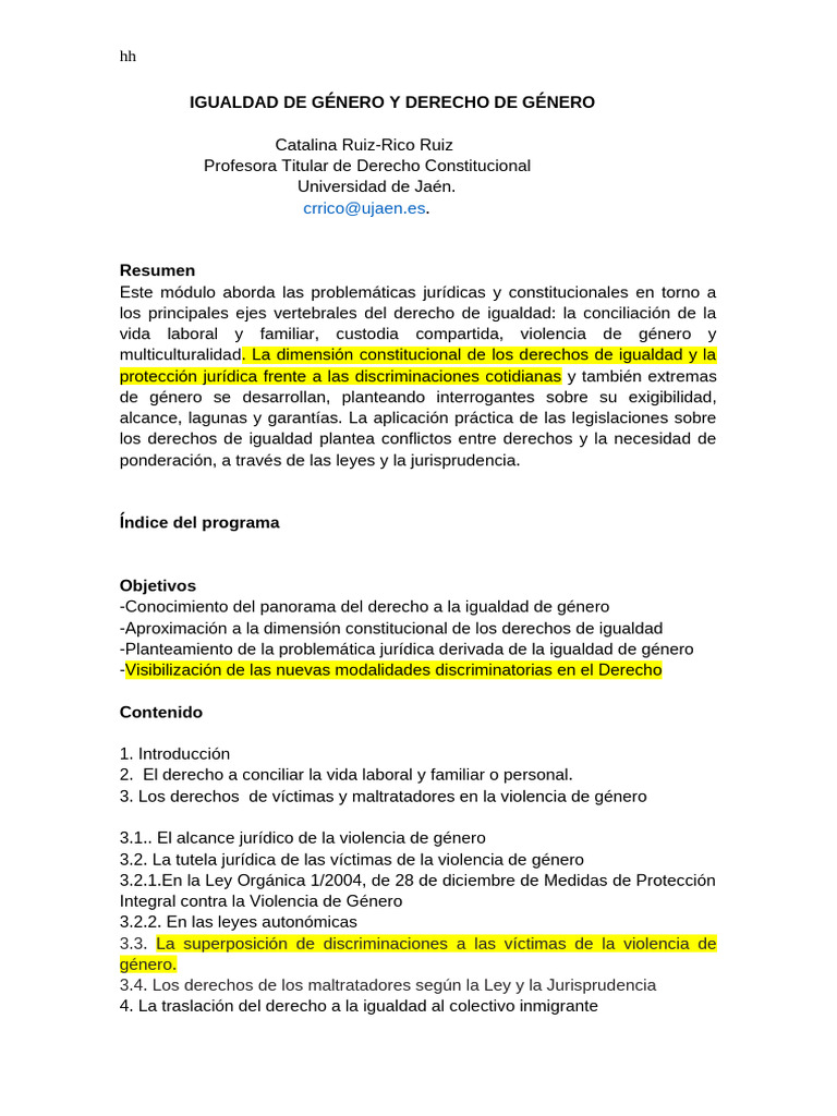 Igualdad de Genero y Derecho de Genero | PDF
