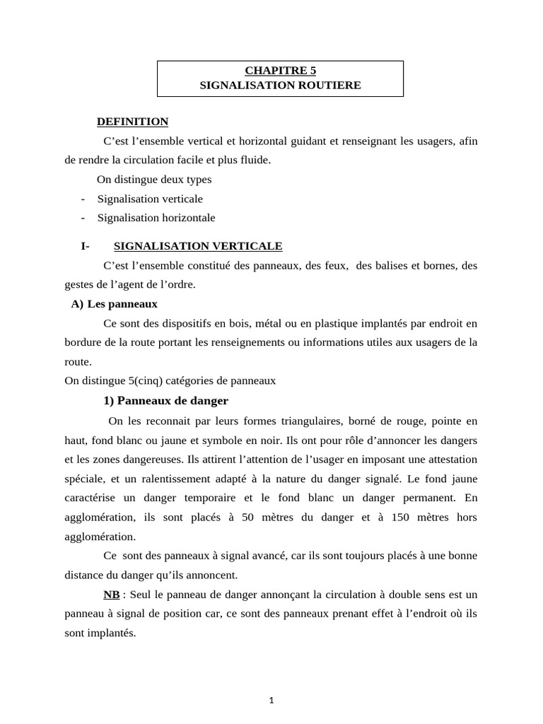 Chap: SIGNALISATION ROUTIÈRE | PDF