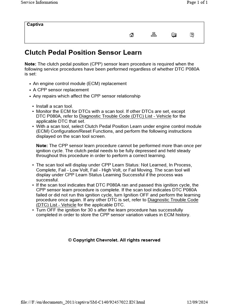 Clutch Pedal Position Sensor Learn | PDF