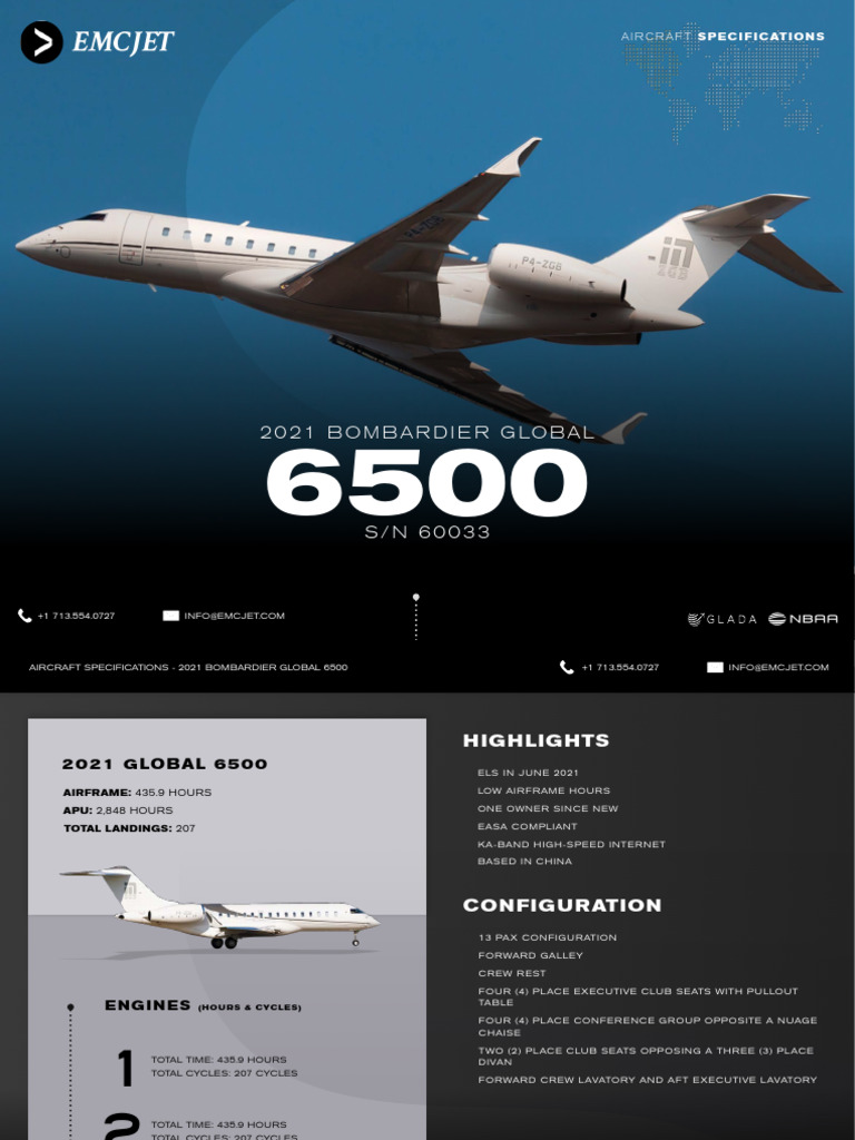 2021 Bombardier Global 6500 Emcjet | PDF