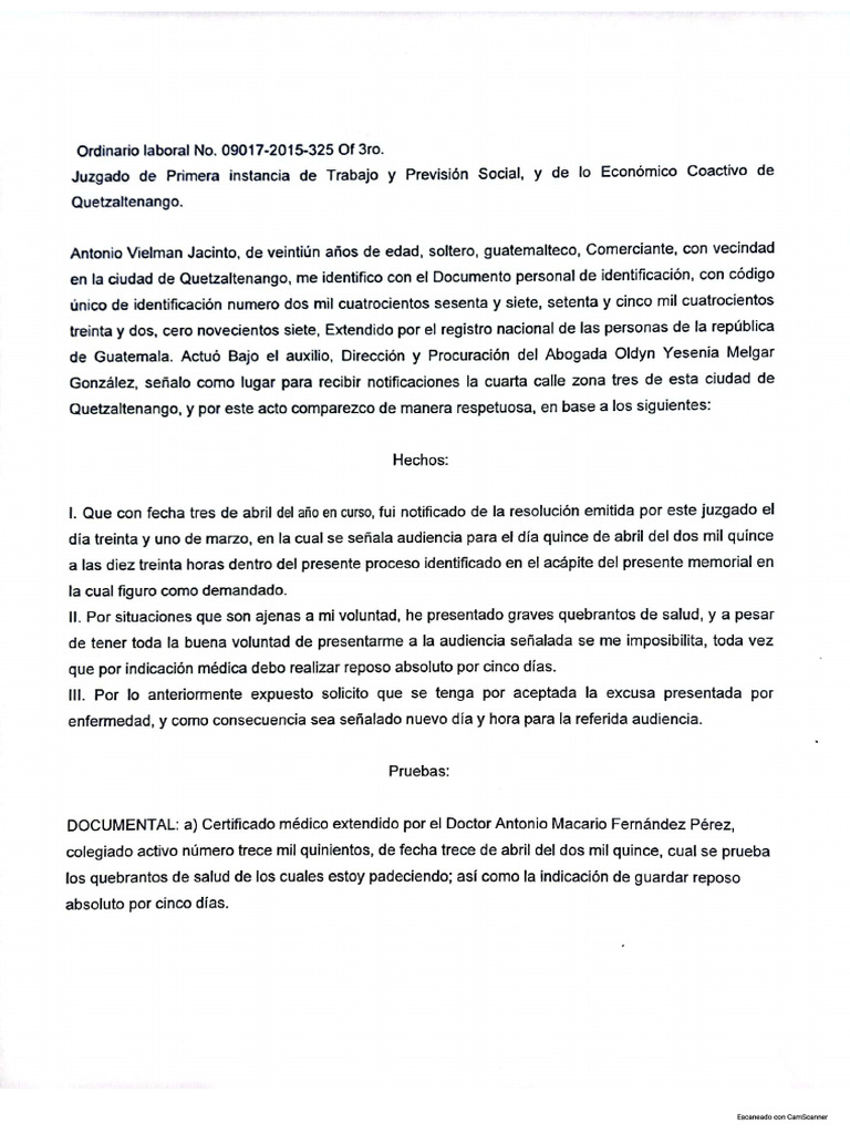 memorial de escusa firmado | PDF