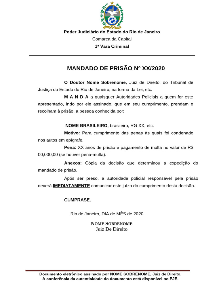 Modelo Mandado de Prisao | PDF