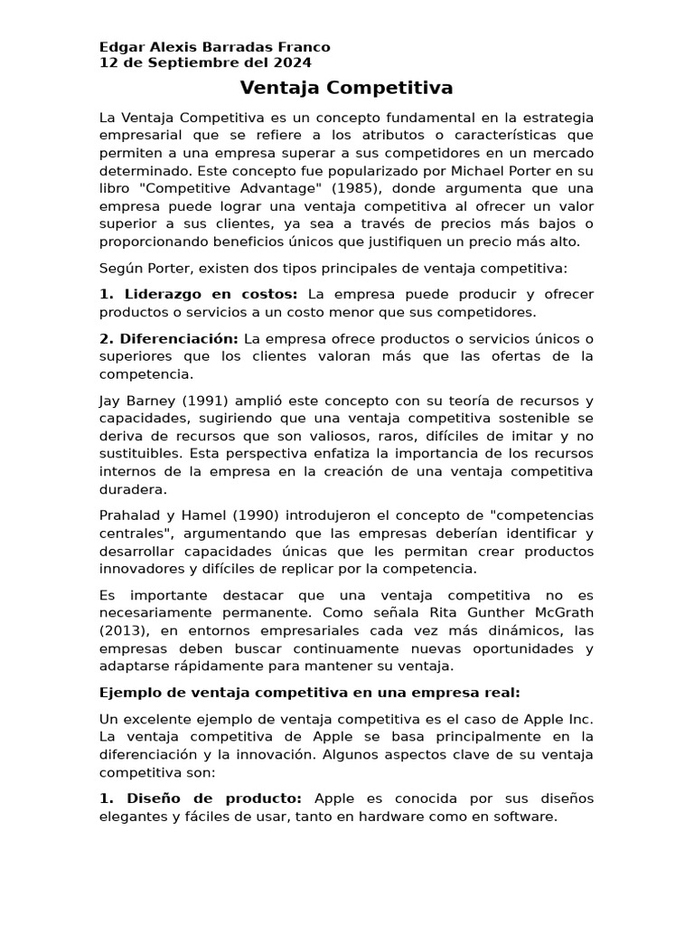 Ventaja Competitiva en Estrategia Empresarial | PDF | Business | Negocios