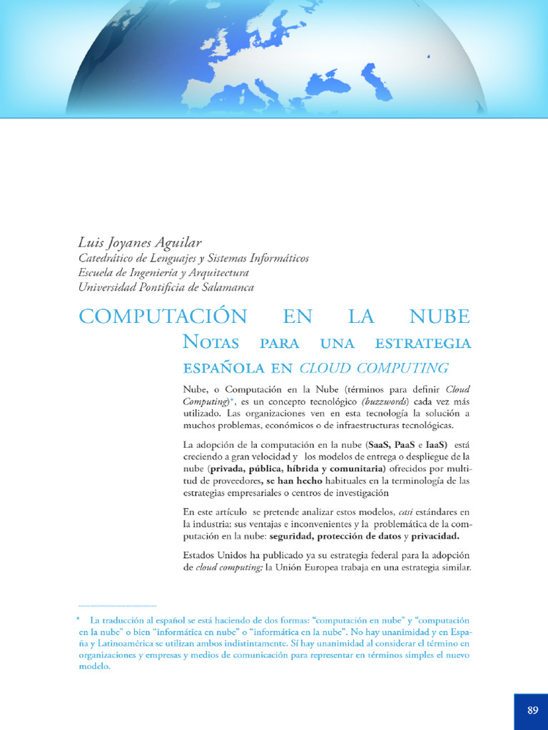 Vista de COMPUTACIÓN EN LA NUBE - Notas para Una Estrategia Española en ...