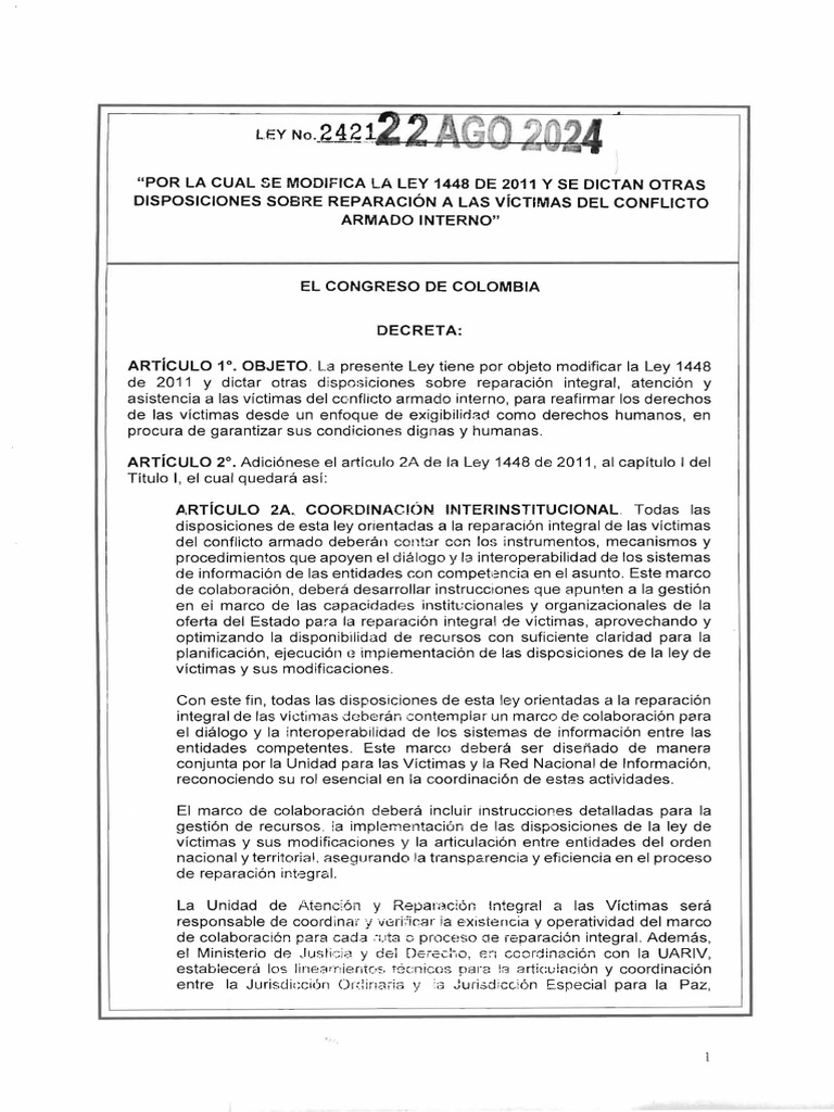 Ley 2421 Del 22 de Agosto de 2024 | PDF