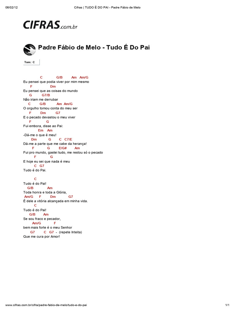 TUDO É DO PAI - Padre Fábio de Melo - Cifras | PDF