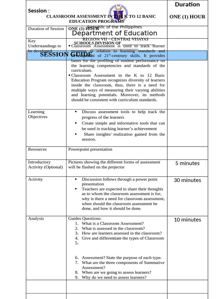 Classroom Assessment in K to 12 Programs | PDF | Educational Assessment ...