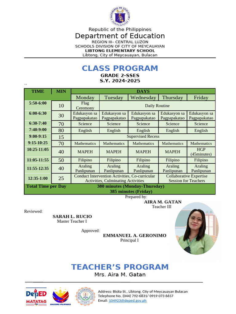 Grade 2 SSES Class Teacher Program | PDF