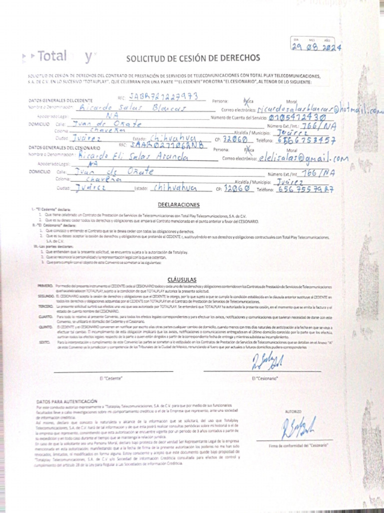 Formato de Cesión de Derechos Totalplay | PDF | Telecomunicaciones