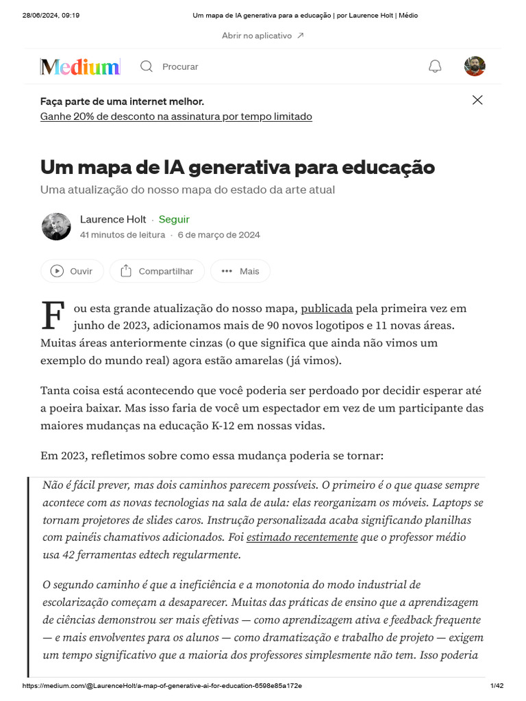 Um Mapa de IA Generativa para A Educação - Laurence Holt - Medium | PDF