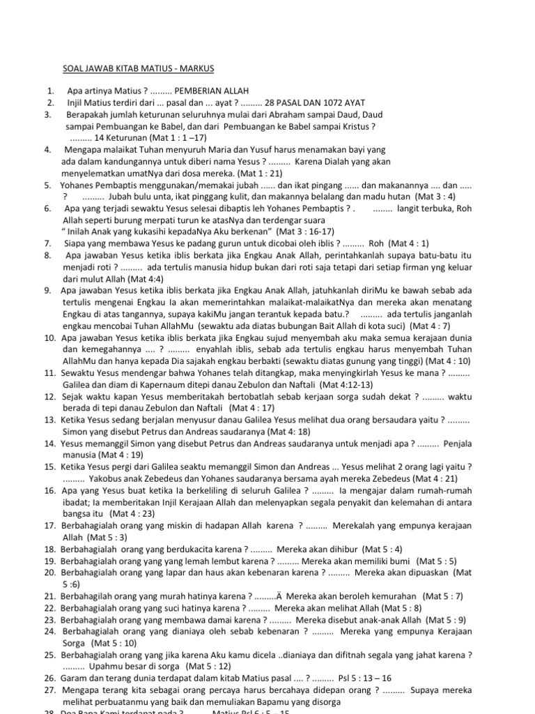 Soal Jawab Kitab Matius