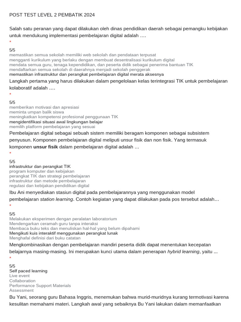 Post Test Level 2 2024 | PDF