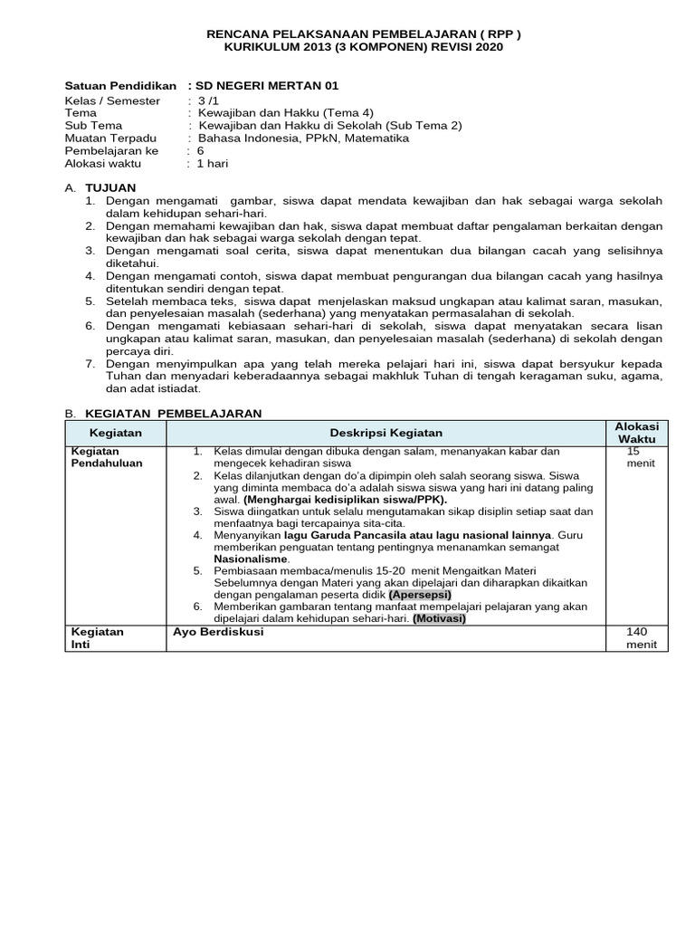 Rencana Pelaksanaan Pembelajaran (RPP) Kurikulum 2013 (3 Komponen ...