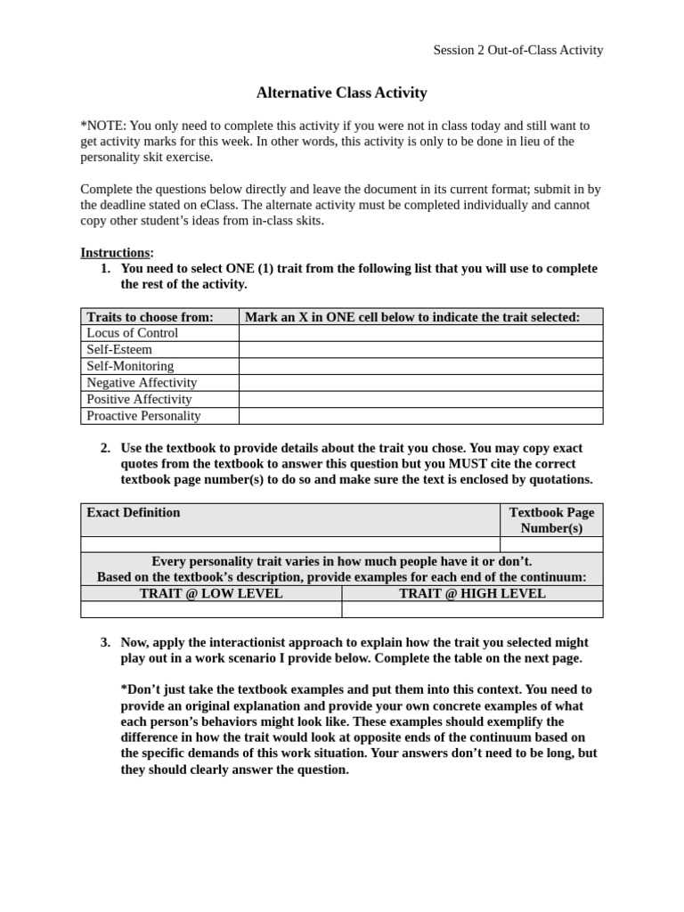 Alternative Session 2 Activity | PDF | Cognition | Behavioural Sciences