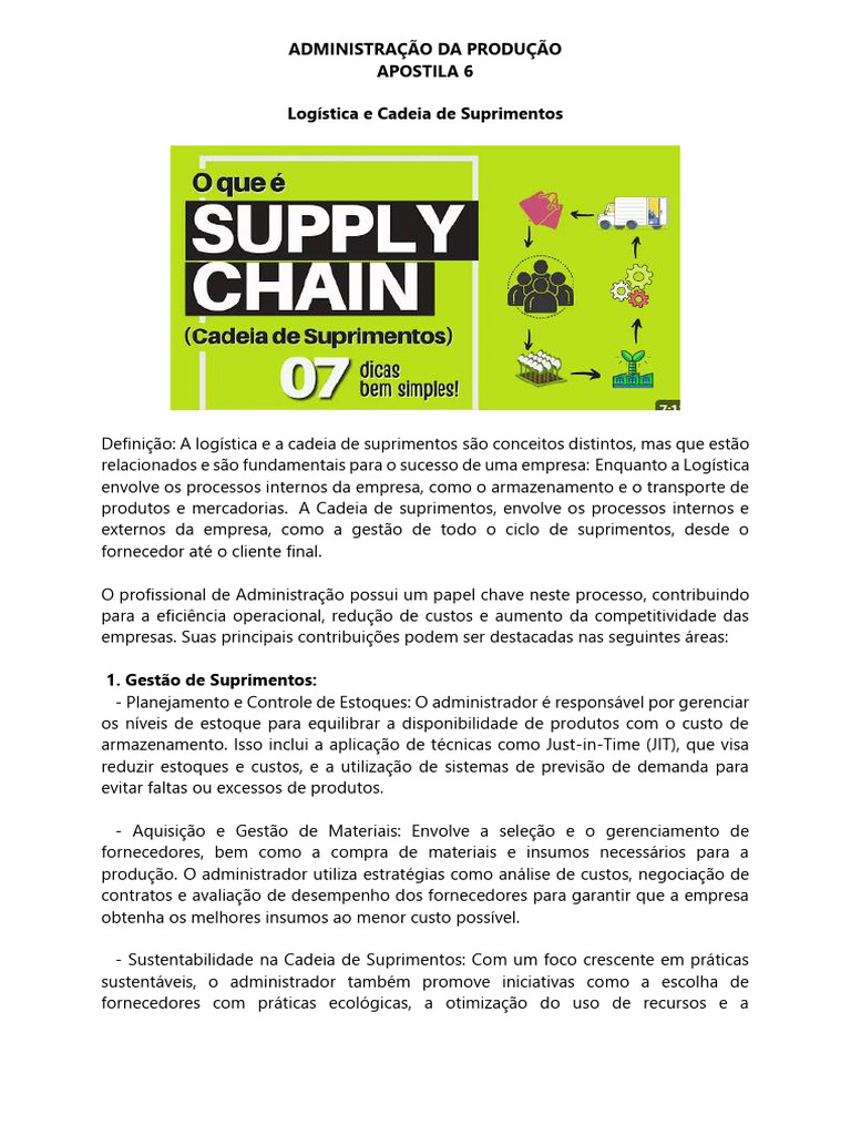 Apostila 6 - Logistica e Cadeia de Suprimentos | PDF