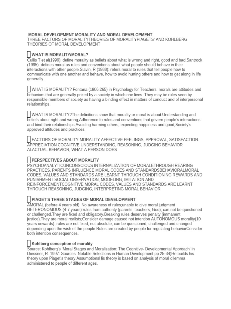 MORAL DEVELOPMENT MORALITY AND MORAL DEVELOPMENT Part 2 Culture | PDF