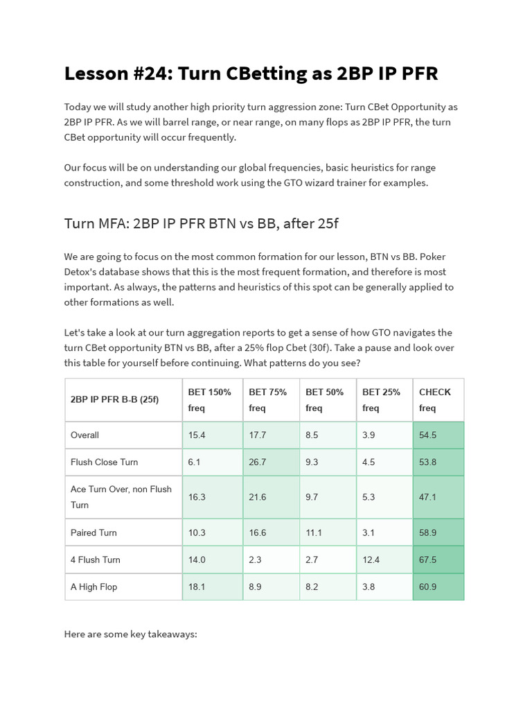 Lesson 24 Turn CBetting As 2BP IP PFR | PDF