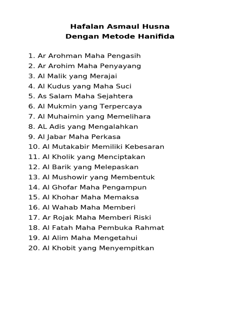 Hafalan Asmaul Husna | PDF