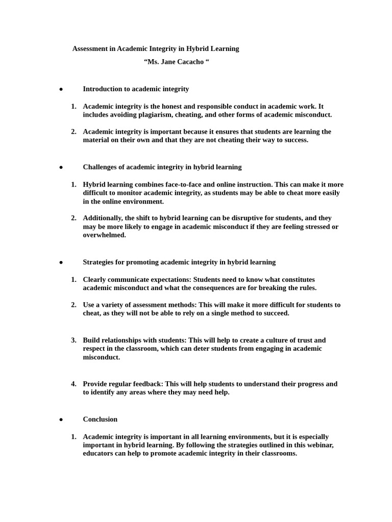 Academic Integrity in Hybrid Learning | PDF | Career & Growth