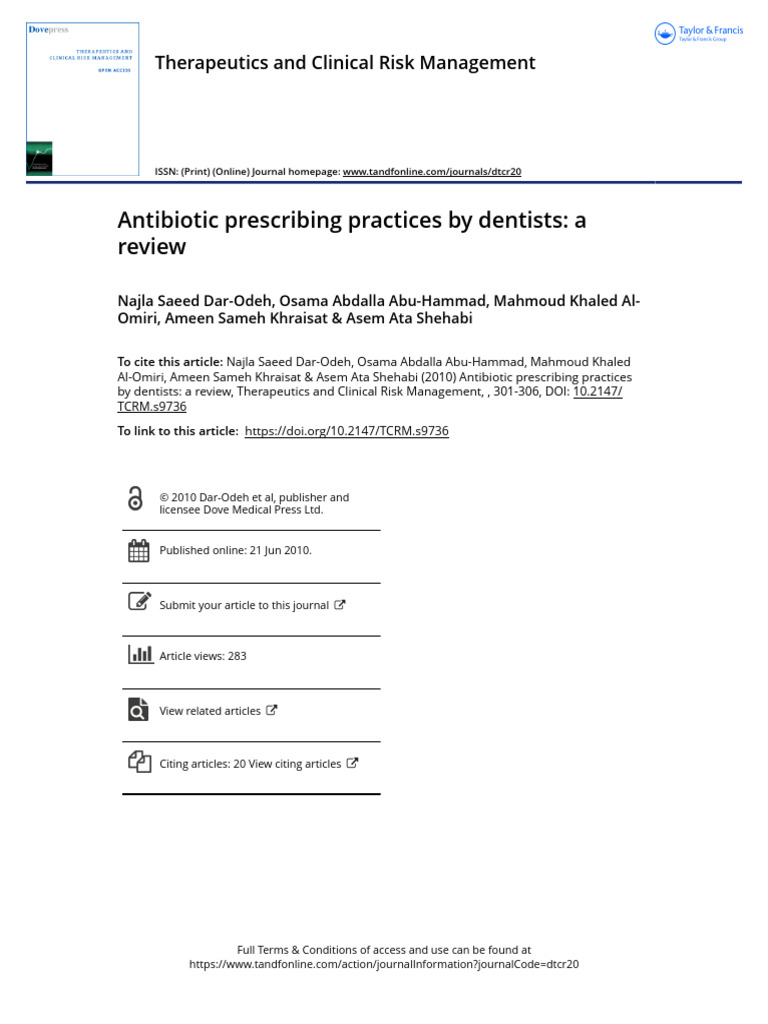 Antibiotic Prescribing Practices by Dentists A Review | PDF