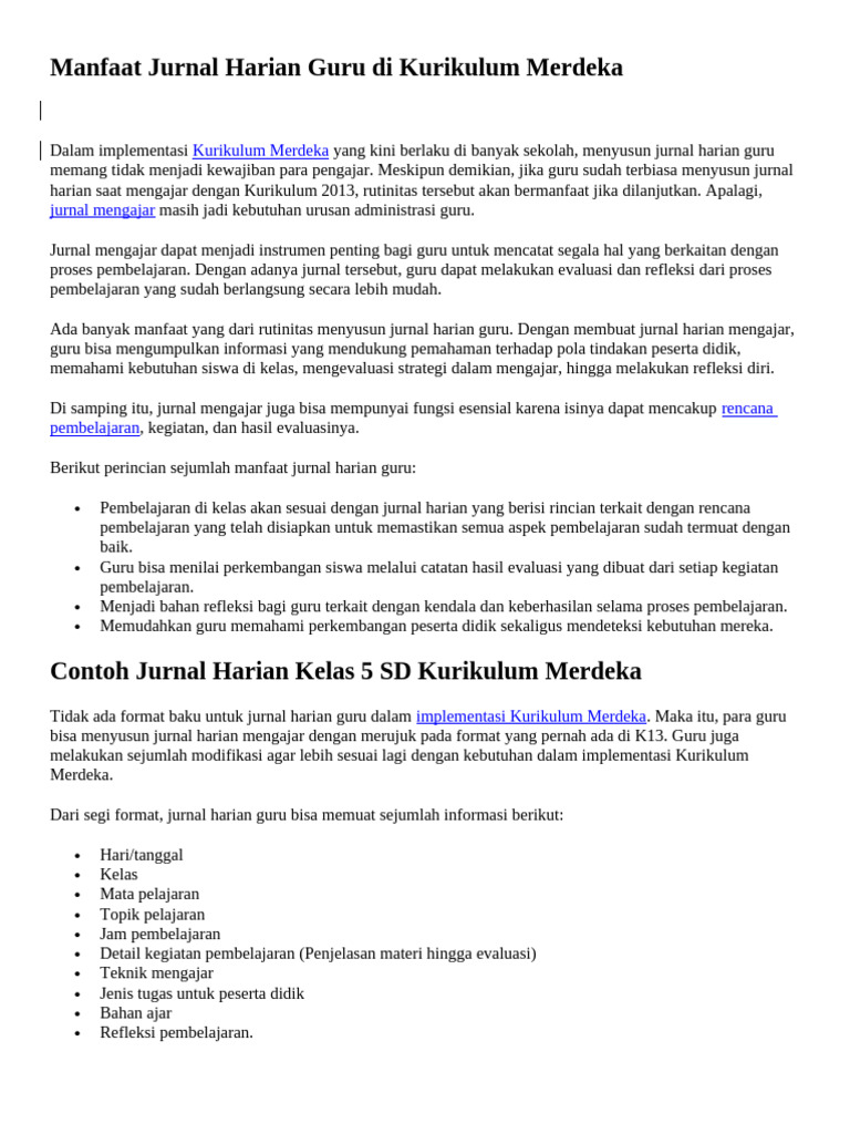 Manfaat Jurnal Harian Guru di Kurikulum Merdeka sopiansyah | PDF