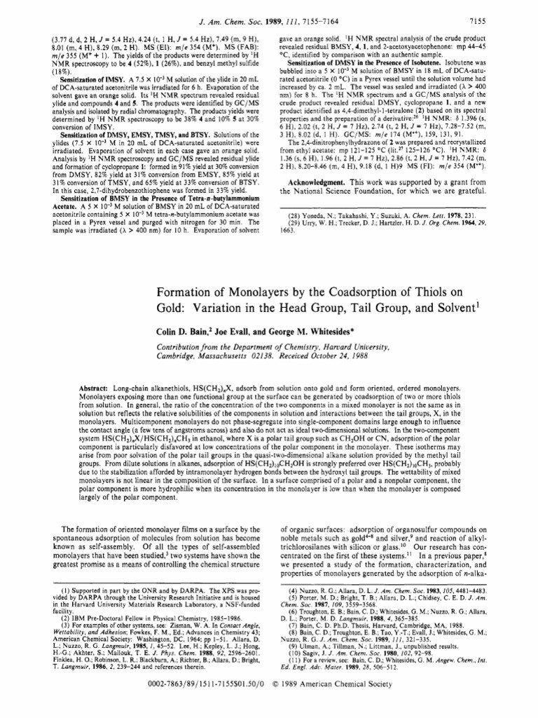 Formation Monolayers by The Coadsorption of Thiols On Gold: Variation ...