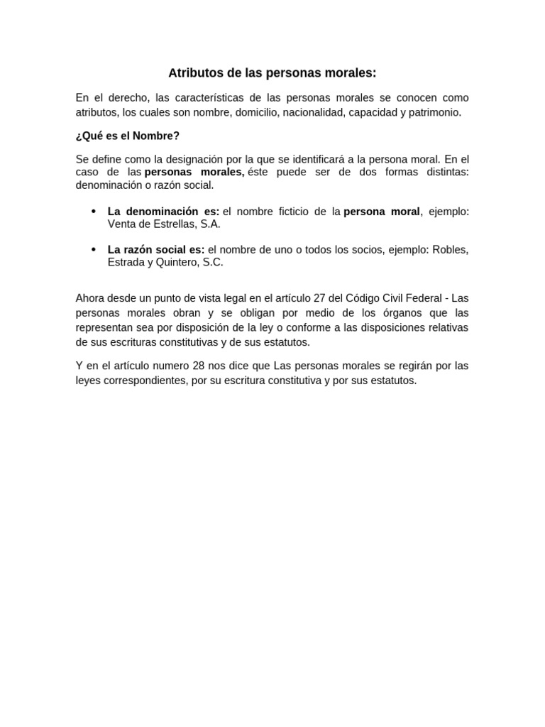 Atributos de Las Personas Morales (Razon Social y Denominacion) | PDF ...