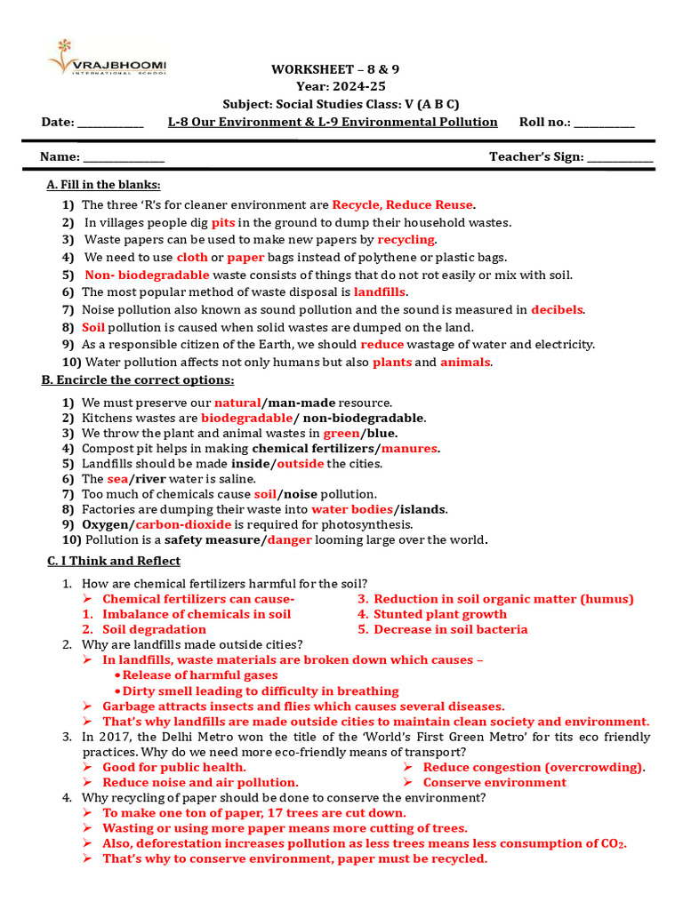 5-ABC SS CH-8 & 9 Answer Key 24-25 | PDF | Landfill | Waste