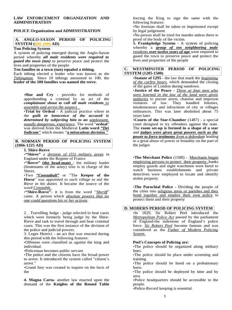 Lea 1 Midterm - Reviewer | PDF | Police | Law
