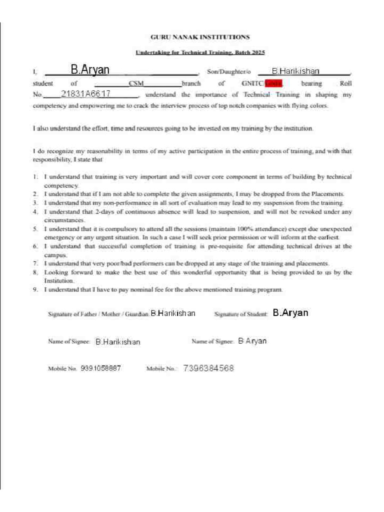 6617 Technical Training Form | PDF