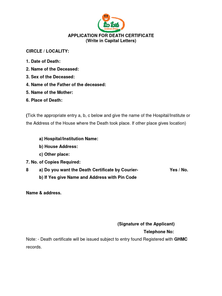 APPLICATION FOR Death CERTIFICATE | PDF