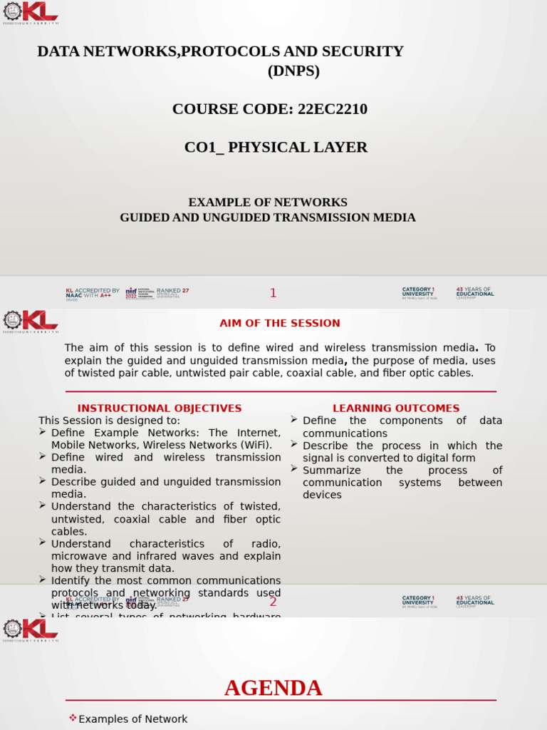 S5 - Example Networks, Guided and Unguided Transmission Media | PDF