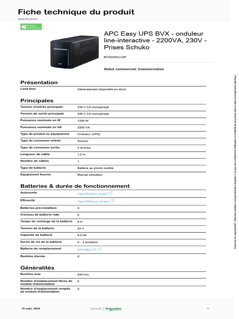 Onduleur APC Easy UPS BVX 2200VA | PDF | Onduleur | Électrotechnique