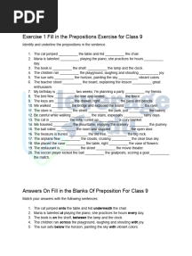 Preposition Exercises PDF For Class9
