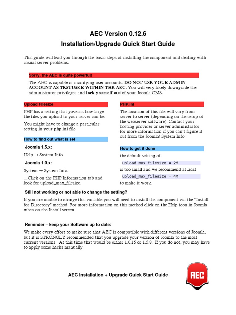 AEC Version 0.12.6 Installation/Upgrade Quick Start Guide | PDF ...