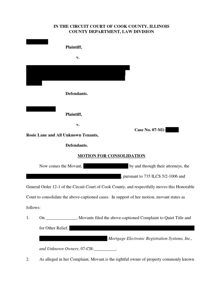Motion to Consolidate (Eviction Into Quiet Title)[1] | Legal Concepts