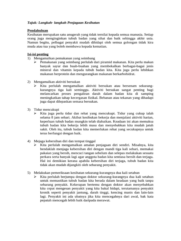 Karangan Jenis Fakta Langkah-Langkah Penjagaan Kesihatan | PDF