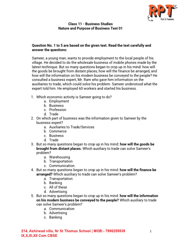 CH - 1 + 2 Test | PDF