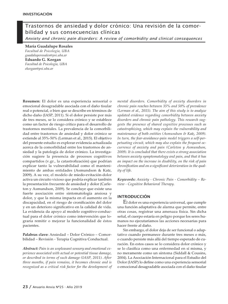19 - Ansiedad y Dolor CR+ Nico - ANXIA - NUM25 - PAG23 | PDF