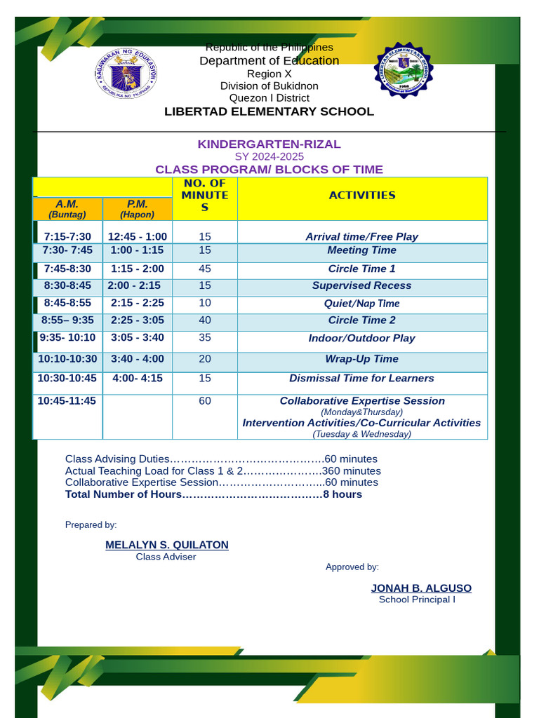 Sample Class Program Grade 2 Matatag