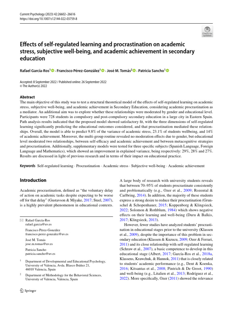 Effects of Self Regulated Learning and Procrastination On Academic ...